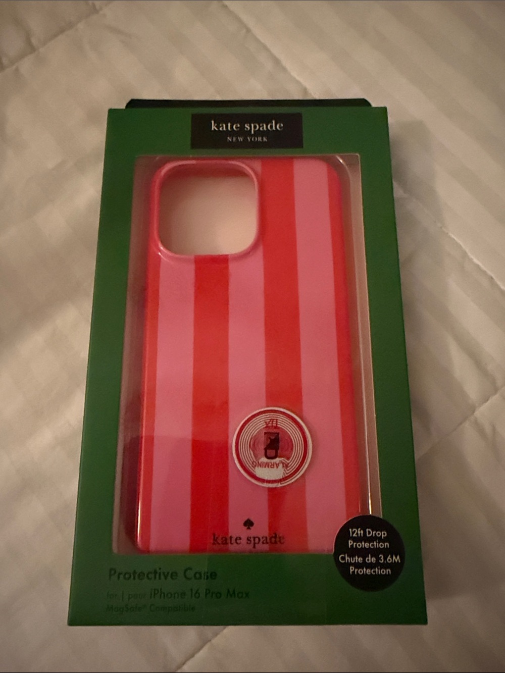 Kate Spade ♠️ Pink and Red Stripe iPhone 16 Pro Max Case